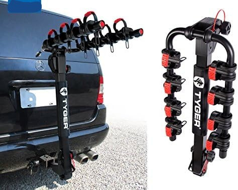 TG-RK4B102B Deluxe 4-Bike Carrier Rack Compatible with Both 1-1/4'' and 2'' Hitch Receiver | with Hitch Pin Lock and Cable Lock | Soft Cushion Protector-