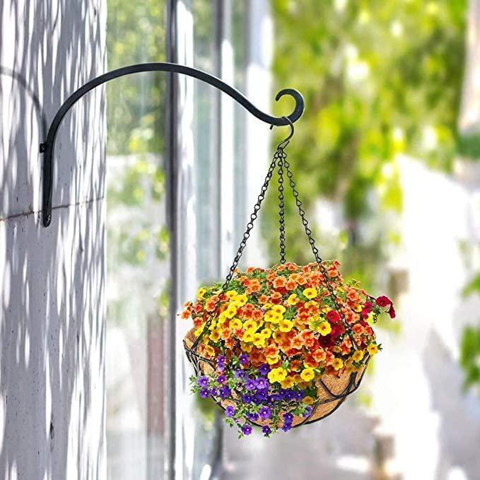 THIKDIKAKT 2 Pack Metal Hanging Planter Basket with Coco Coir Liner Chain Round Wire Plant Holder Flower Pots Hanger Garden Decoration Porch Decor Watering Hanging Baskets Indoor Outdoor (S Shape)