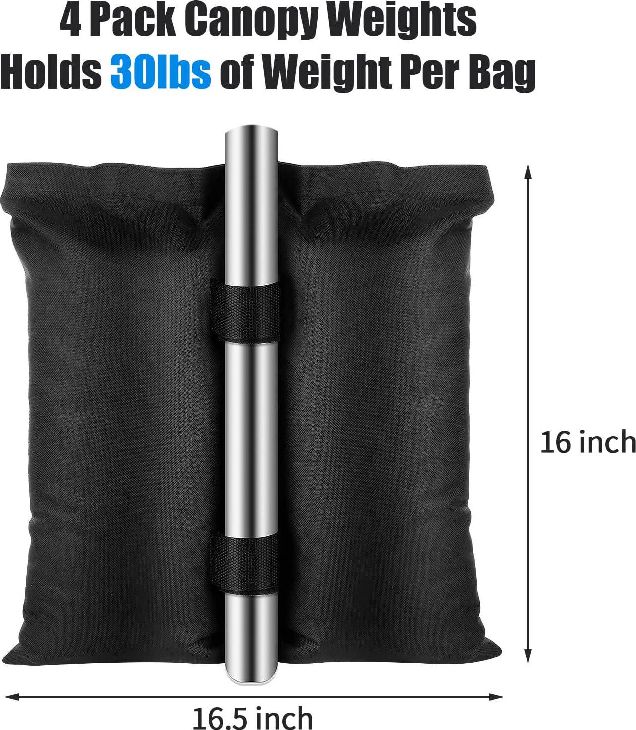 Takytao Canopy Weights Set of 4, Sand Bags for Canopy Weight 120 LBS, Pop Up Tent Weights Bags, 1680D Heavy Duty Sandbags for Tent Canopy Gazebo Carport (4 Pack, Black)