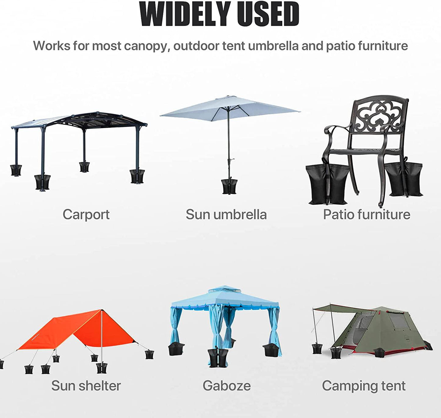 Takytao Canopy Weights Set of 4, Sand Bags for Canopy Weight 120 LBS, Pop Up Tent Weights Bags, 1680D Heavy Duty Sandbags for Tent Canopy Gazebo Carport (4 Pack, Black)