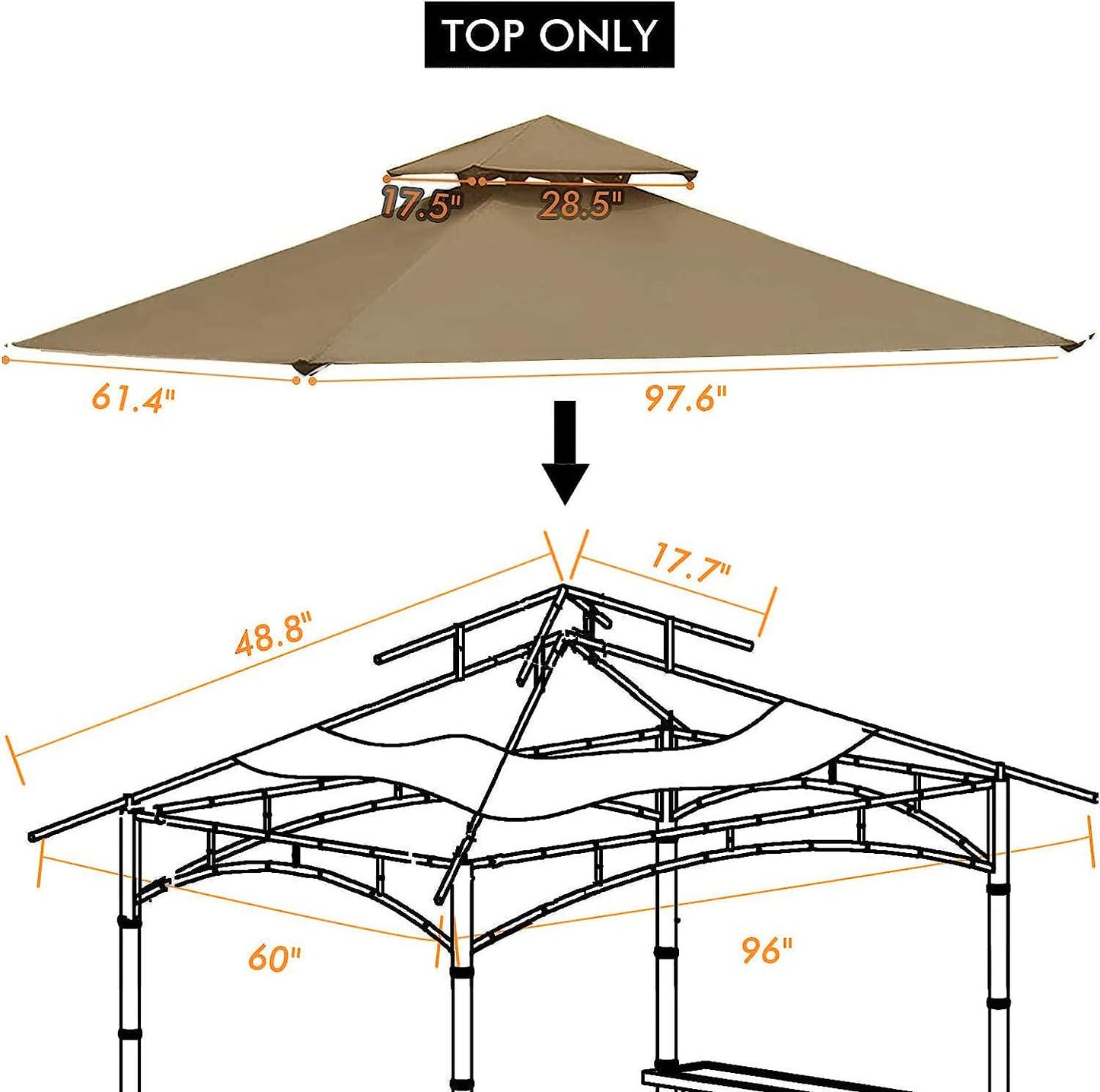 Tanxianzhe 5FT x 8FT Grill Gazebo Shelter Replacement Canopy Cover Double Tiered BBQ Roof Top ONLY FIT for Gazebo Model L-GG001PST-F (Khaki)