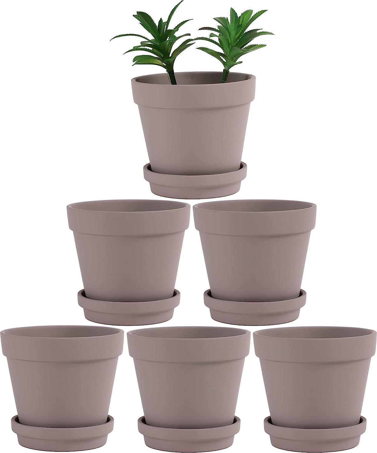 Terra Cotta Pots with Saucer- 6-Pack Large Terracotta Pot Clay Pots 5.5"; Clay Ceramic Pottery Planter Cactus Flower Pots Succulent Pot with Drainage Hole- for Plants,Crafts terra cotta planter(Grey)-