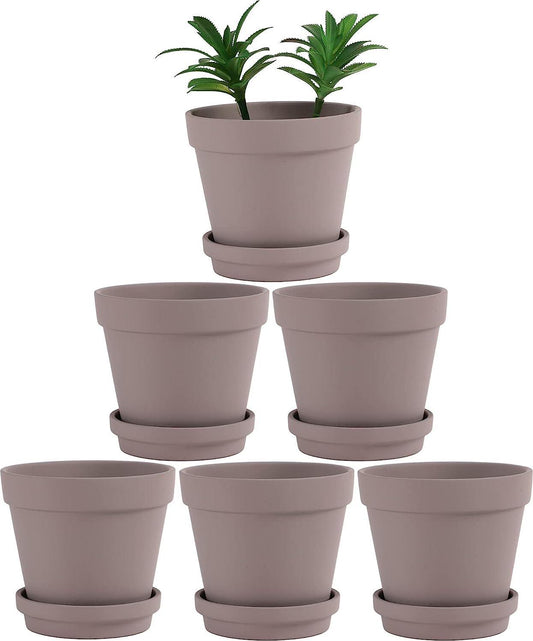 Terra Cotta Pots with Saucer- 6-Pack Large Terracotta Pot Clay Pots 5.5"; Clay Ceramic Pottery Planter Cactus Flower Pots Succulent Pot with Drainage Hole- for Plants,Crafts terra cotta planter(Grey)-