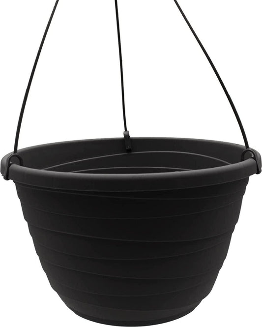 The HC Companies 11 Inch Wrapt Hanging Planter - Lightweight Outdoor Plastic Hanging Basket for Plants, Herbs, Flowers, Black-