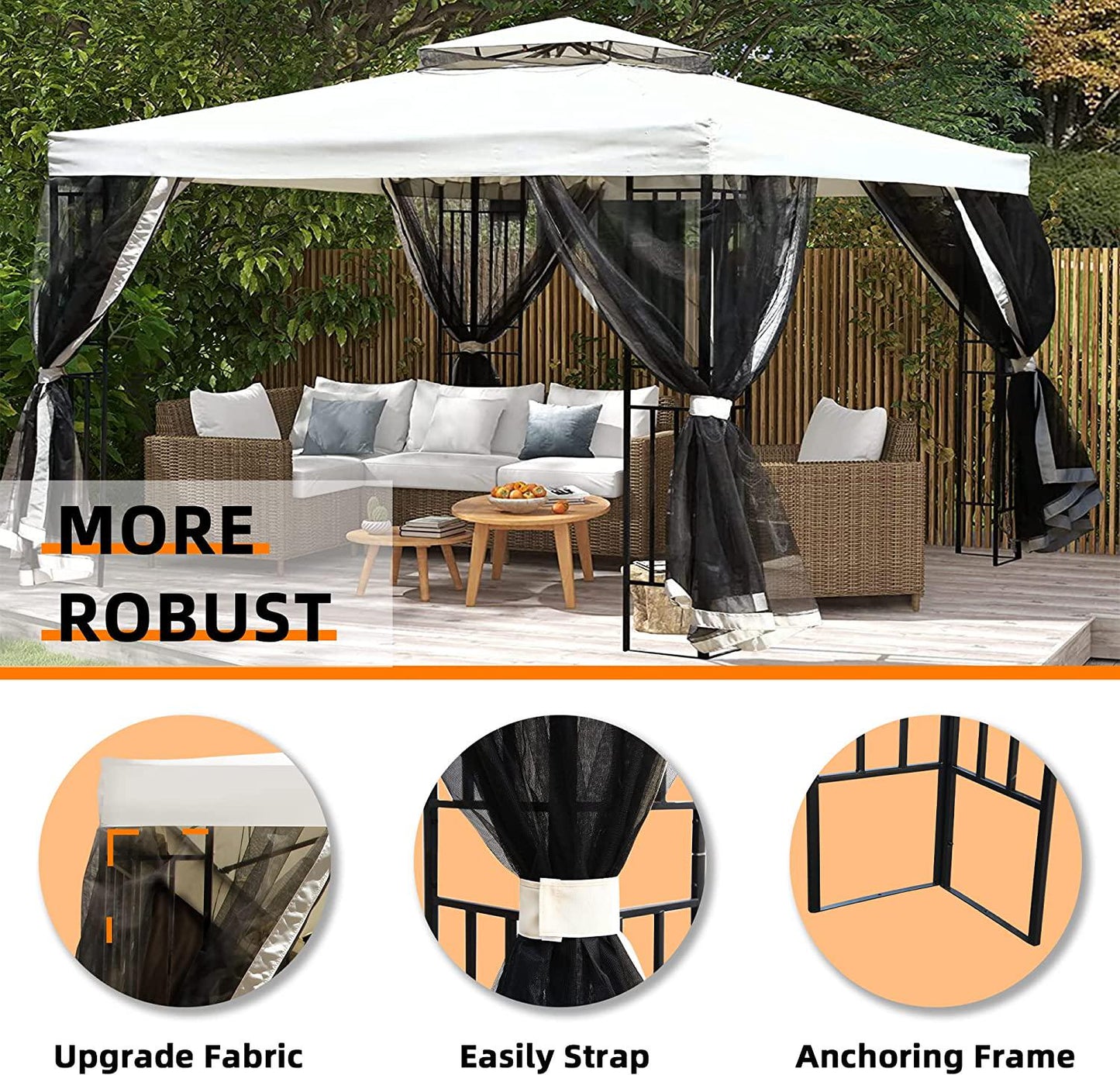 Tinkle Well 10x10FT Outdoor Gazebo Canopy with Mosquito Netting - Double Roof, High-Strength Steel Structure - Ideal for Party, Wedding, BBQ - Garden-Yard Canopy Tent, Beige