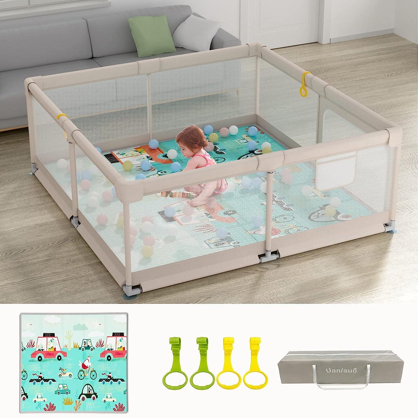 Baby Playpen with Mat, 59x59inch Playpen for Babies and Toddlers, Extra Large Baby Playpen