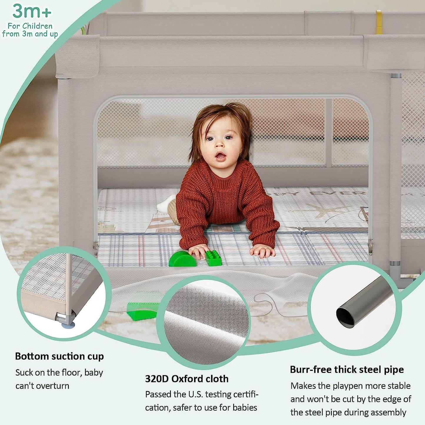 Baby Playpen with Mat, 59x59inch Playpen for Babies and Toddlers, Extra Large Baby Playpen