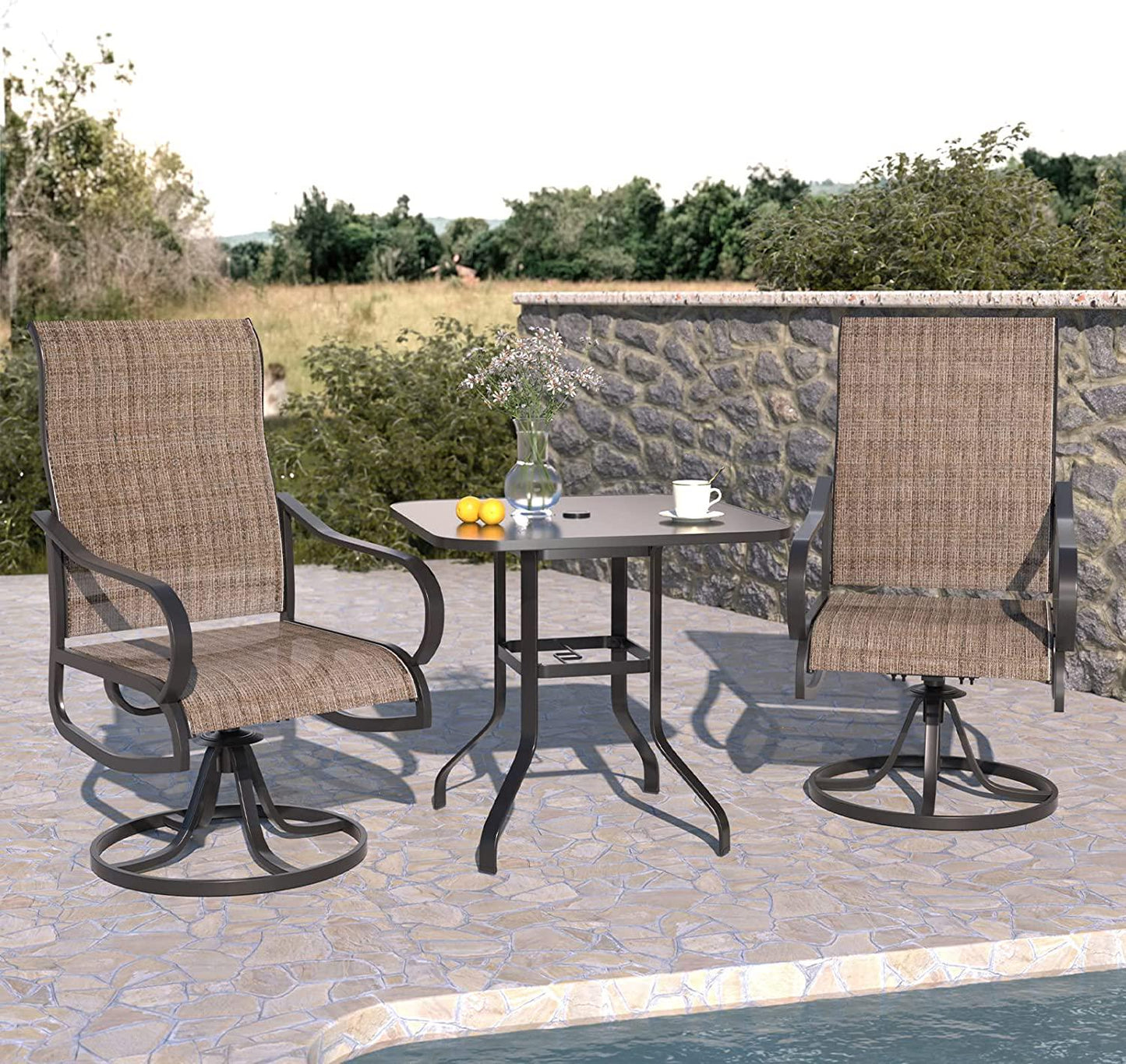 UDPATIO Patio Swivel Chairs Set of 2, Outdoor Dining Chairs High Back, All Weather Breathable Textilene Outside Furniture Chair with Metal Rocking Frame