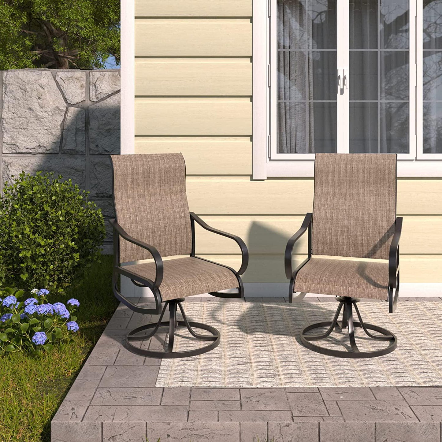 UDPATIO Patio Swivel Chairs Set of 2, Outdoor Dining Chairs High Back, All Weather Breathable Textilene Outside Furniture Chair with Metal Rocking Frame