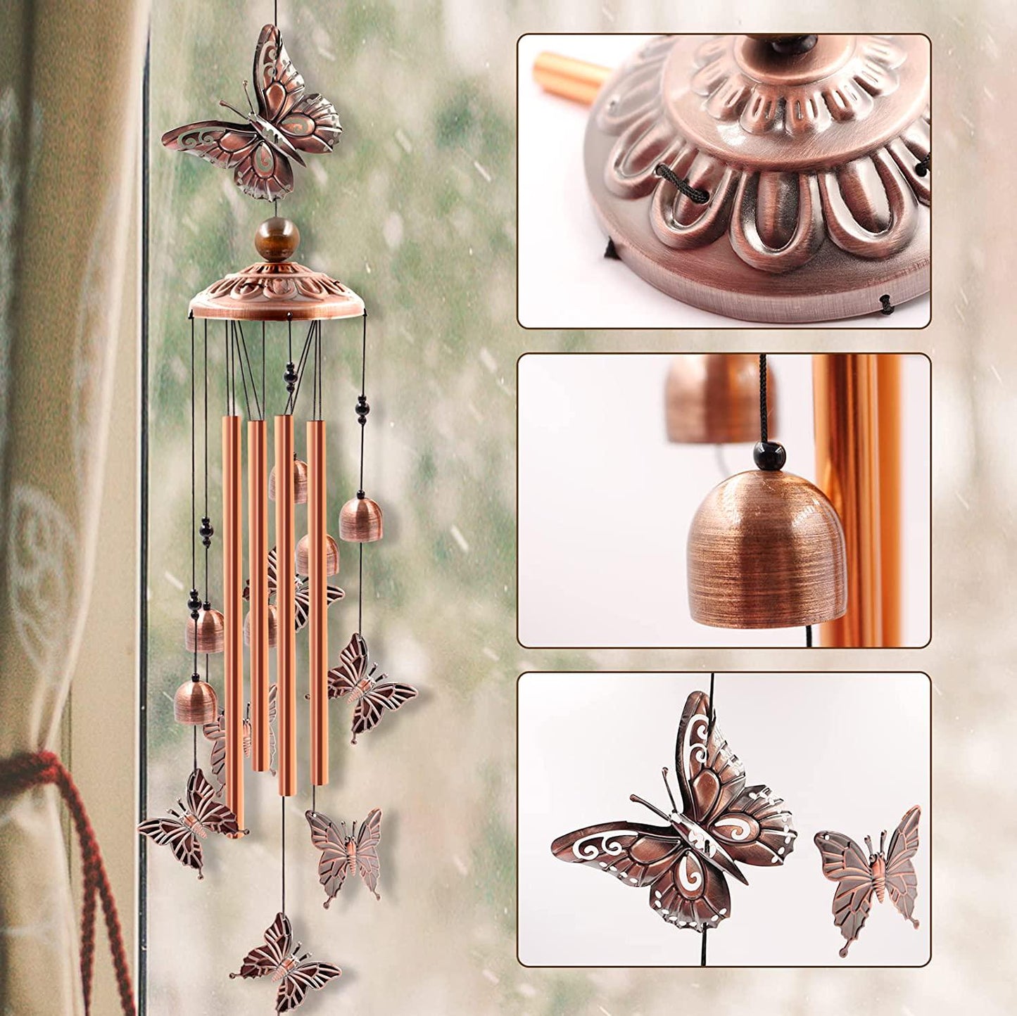 Wind Chimes Outdoor Clearance, Butterflies Aluminum Tube Windchime with S Hook,Patio Garden Decor, Housewarming Gift.