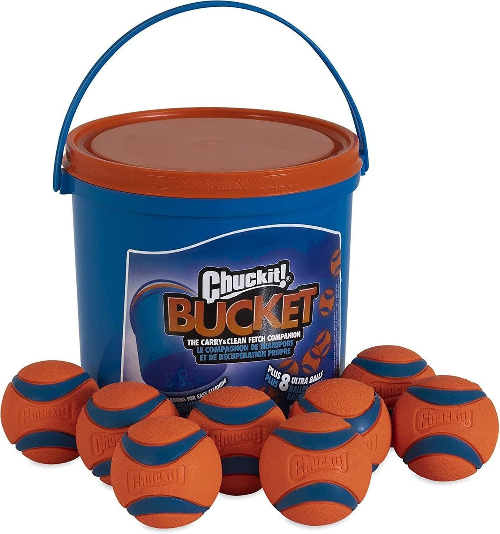 Ultra Ball Dog Toy, Medium (2.5 Diameter), Pack of 8 with Chuckit Cleaning Bucket-