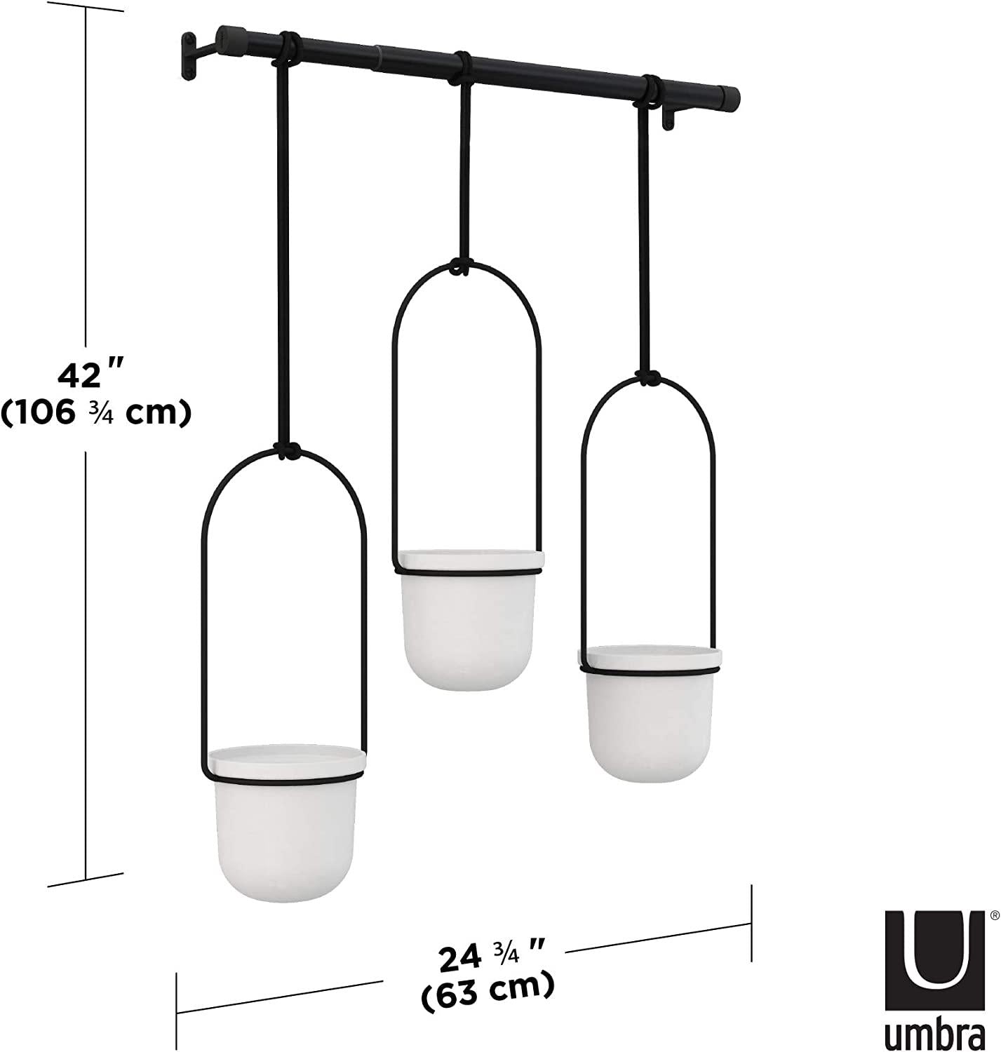 Umbra Triflora Hanging Planter for Window, Indoor Herb Garden, White/Black, Triple