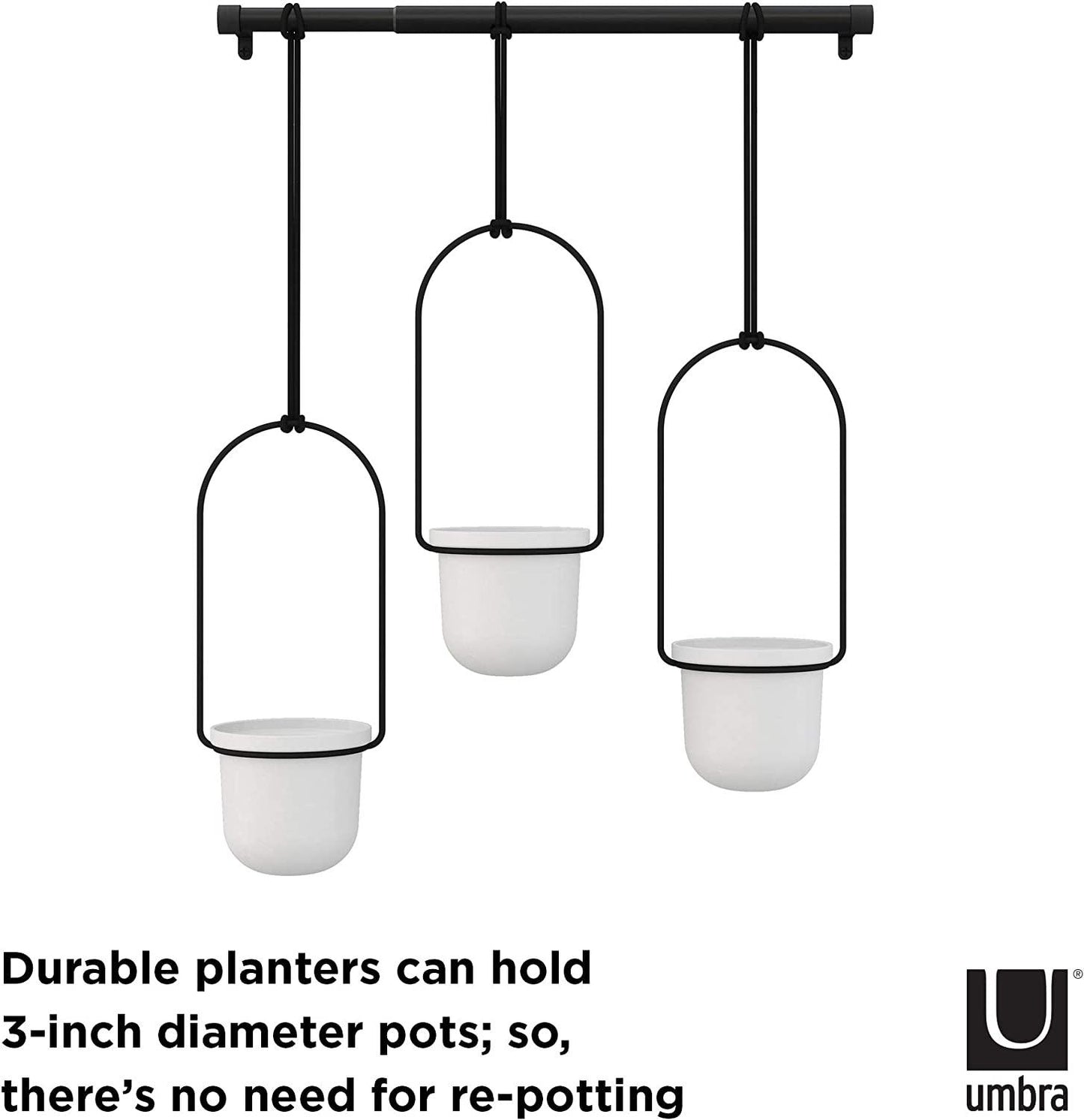 Umbra Triflora Hanging Planter for Window, Indoor Herb Garden, White/Black, Triple