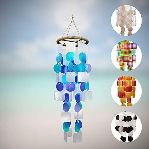 Unique Handmade Natural Seashell Wind Chimes, Capiz Indoor and Outdoor Wind Chimes with Cool, Natural Zen Charm, Soft Tones, Beautiful Colors, Easy Hanging Loop, Home Decor-