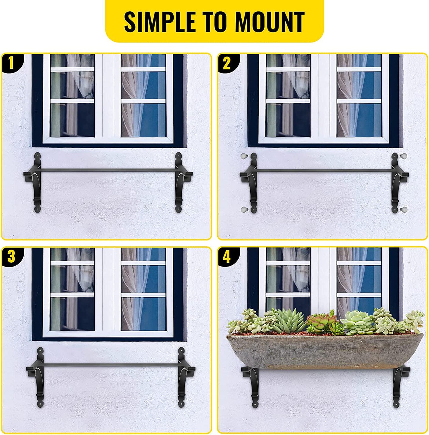 VEVOR Window Box Brackets 88lbs Planter Box Brackets 24 x 10.5 x 10 in Black Planter Mounting Bracket Iron Material Black Window Box Hanger Bracket