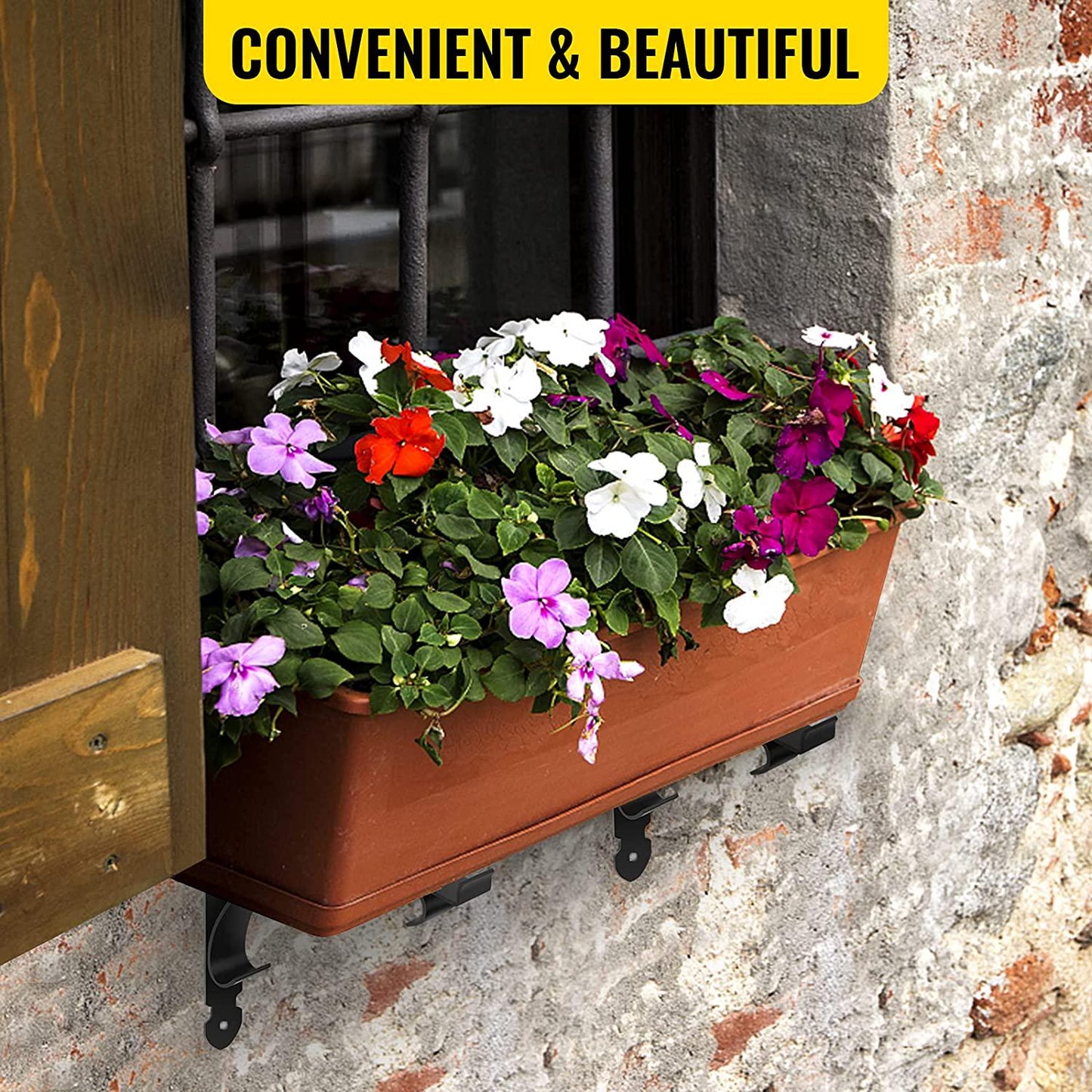 VEVOR Window Box Brackets 88lbs Planter Box Brackets 24 x 10.5 x 10 in Black Planter Mounting Bracket Iron Material Black Window Box Hanger Bracket