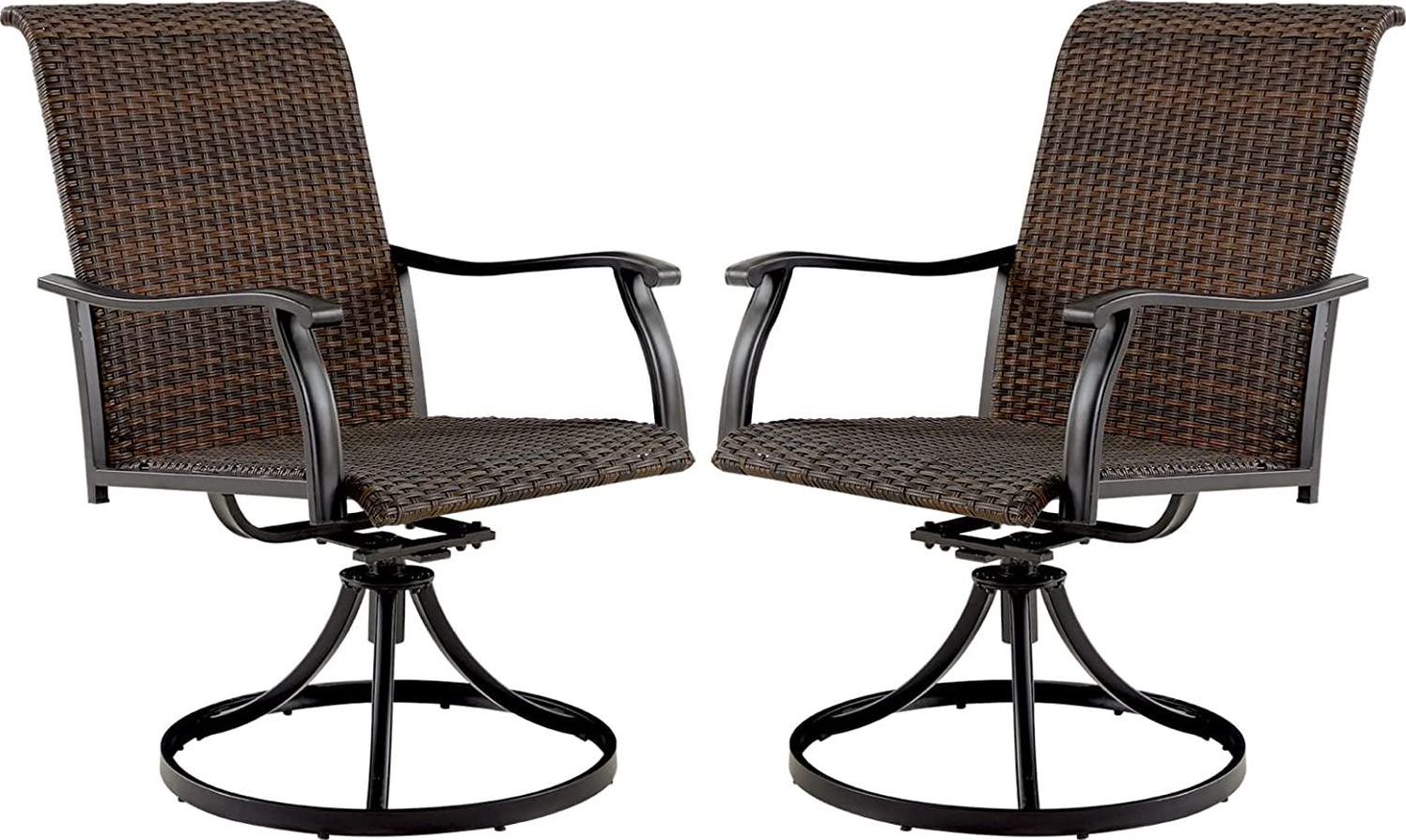 VICLLAX Outdoor Rattan Swivel Chairs Set of 2, Patio Wicker Dining Chairs All Weather Resistant for Garden,Backyard and Lawn-