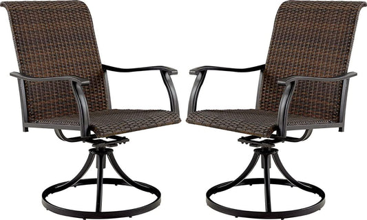 VICLLAX Outdoor Rattan Swivel Chairs Set of 2, Patio Wicker Dining Chairs All Weather Resistant for Garden,Backyard and Lawn-