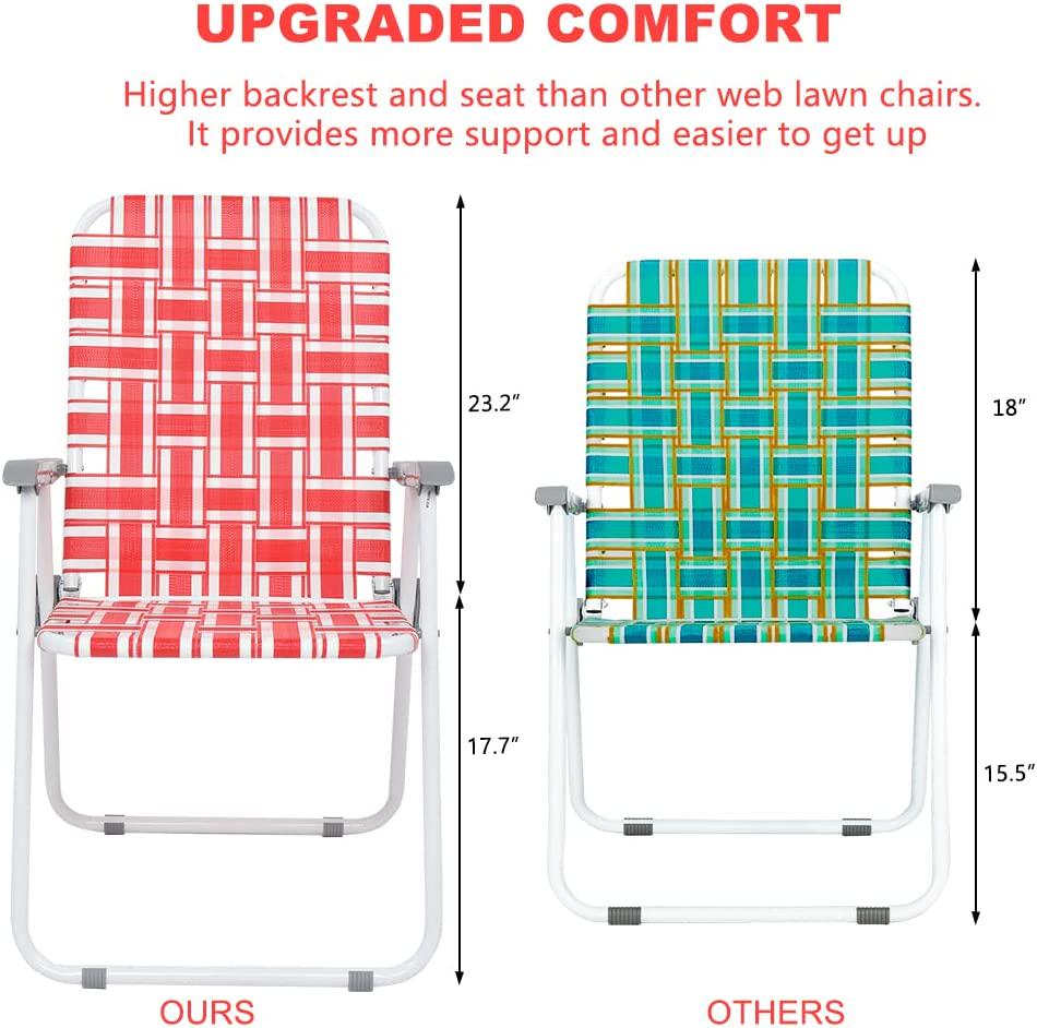 VINGLI Patio Lawn Chairs Folding Set of 2, Webbed Folding Chair Outdoor Beach Chair Portable Camping Chair for Yard, Garden(Red)