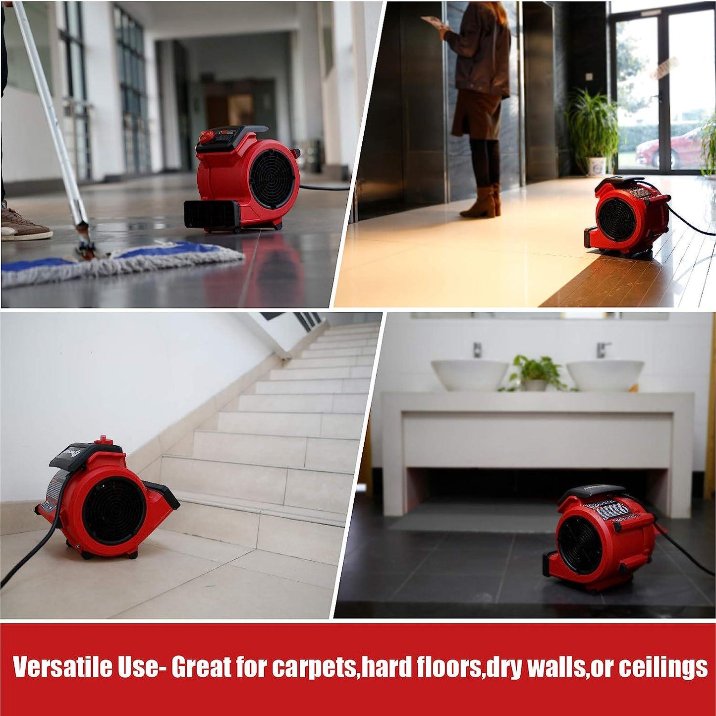 Red Edition AM201 1101 550 CFM Portable Air Mover Floor and Carpet Dryer for Drying and Cooling