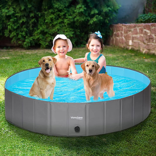 Vamcheer Foldable Dog Swimming Pool - Thicker PVC Material And Sturdy PP Board, 71 X12 Collapsible Plastic Dog Pool For Large Dogs, Portable Pet Bath Tub, Outdoor Heavy Duty Non-Slip Wading Pool-