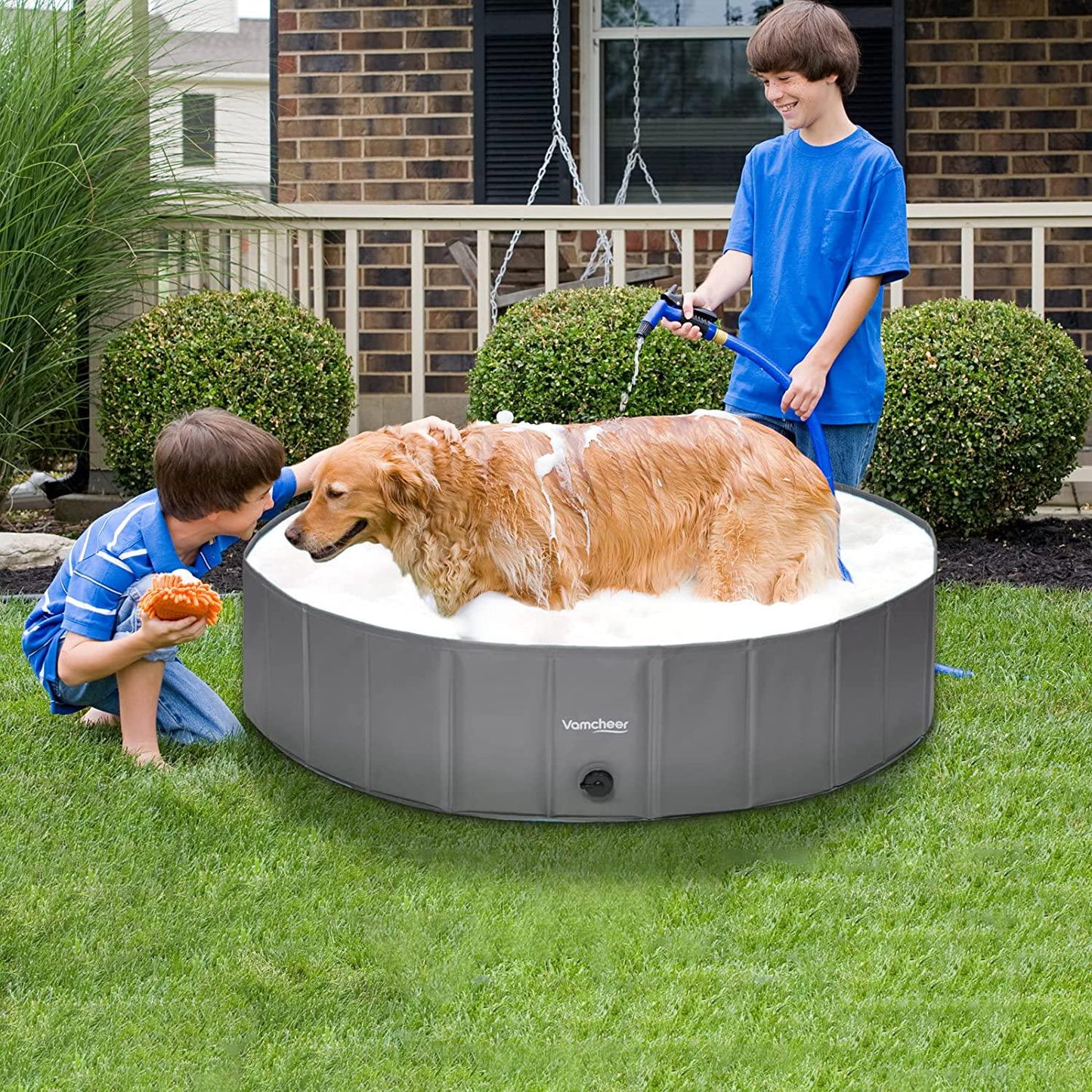 Vamcheer Foldable Dog Swimming Pool - Thicker PVC Material And Sturdy PP Board, 71 X12 Collapsible Plastic Dog Pool For Large Dogs, Portable Pet Bath Tub