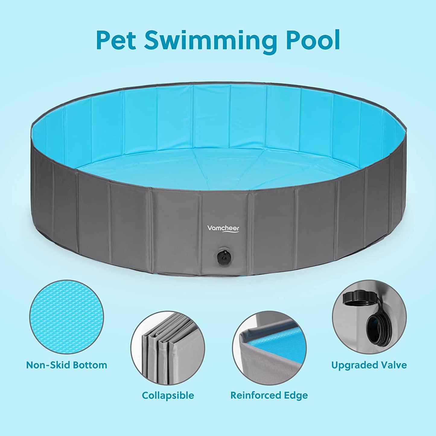 Vamcheer Foldable Dog Swimming Pool - Thicker PVC Material And Sturdy PP Board, 71 X12 Collapsible Plastic Dog Pool For Large Dogs, Portable Pet Bath Tub