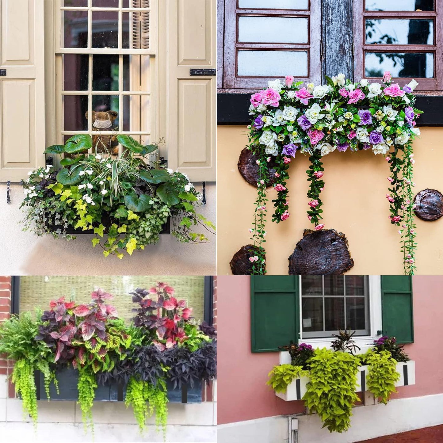 Verypejan Adjustable Window Box Brackets(6 to 12 in),Window Shelf for Plants,Heavy Duty Wall Mount Flower Box Holder for Balcony and Garden(Set of 4 -Black)