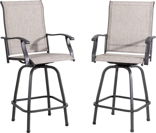 Vongrasig 2 Piece Patio Swivel Bar Chairs, All Weather Metal Textile High Swivel Bar Stools Chairs, Outdoor High Top Bistro Set for Backyard, Lawn Garden, Balcony, Taupe-