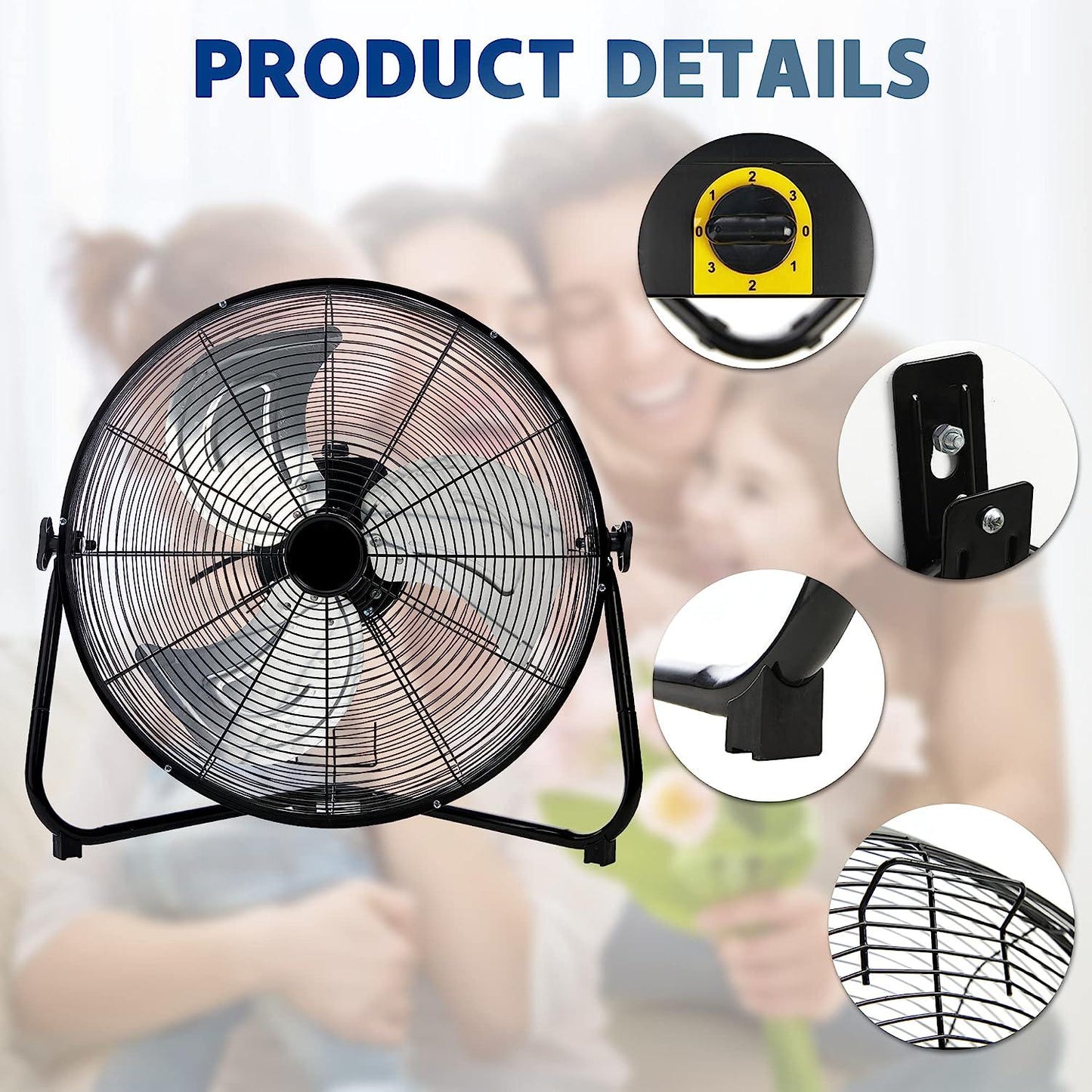 6300 CFM Floor Fan 20 High Velocity Fan 360° Adjustable Standing/Wall Mounted 3 Powerful Speed Heavy Duty Metal Fan With Portable Handle