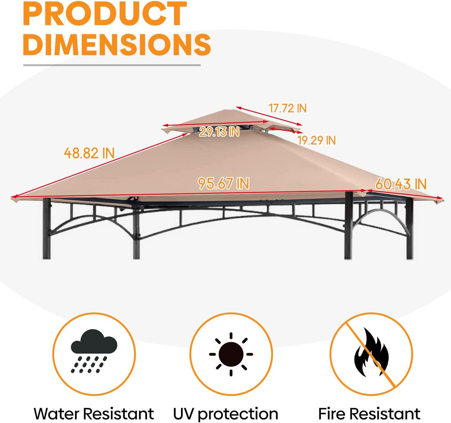 Warmally Grill Gazebo Shelter Replacement Canopy 5x8 Double Tiered BBQ Cover Roof Fit for Gazebo Model L-GG001PST L-GZ238PST(Khaki)