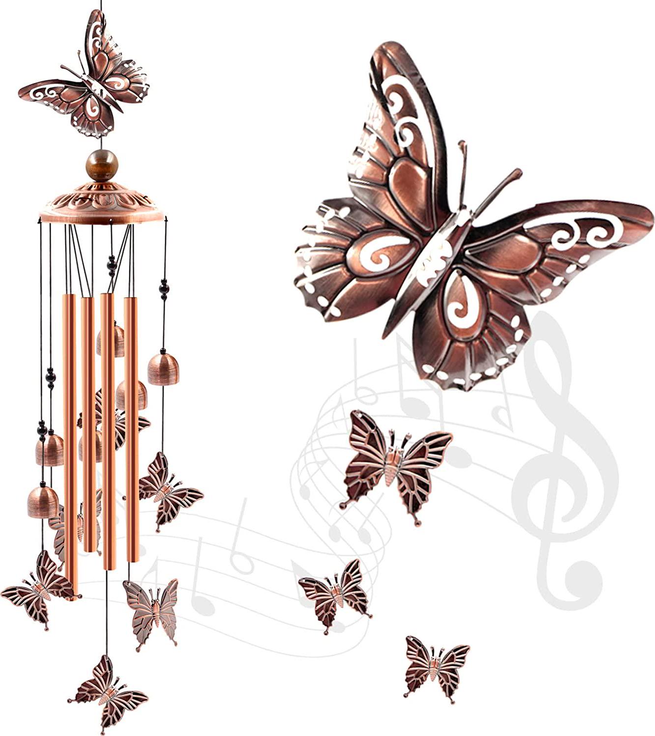 Wind Chimes Outdoor Clearance, Butterflies Aluminum Tube Windchime with S Hook,Patio Garden Decor, Housewarming Gift.-