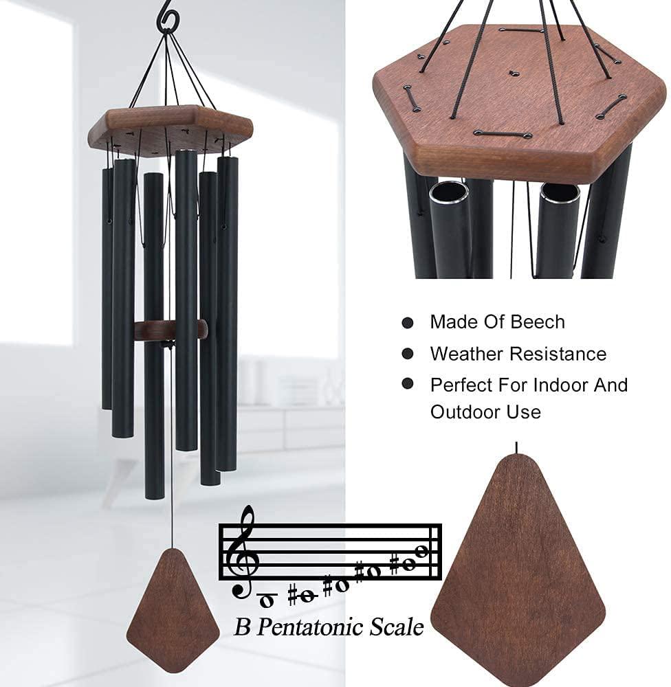 Wind Chimes Outdoor Deep Tone, Wind Chime Outdoor Sympathy Wind-Chime with 6 Tuned Tubes, Elegant Chime for Garden Patio Black Windchimes