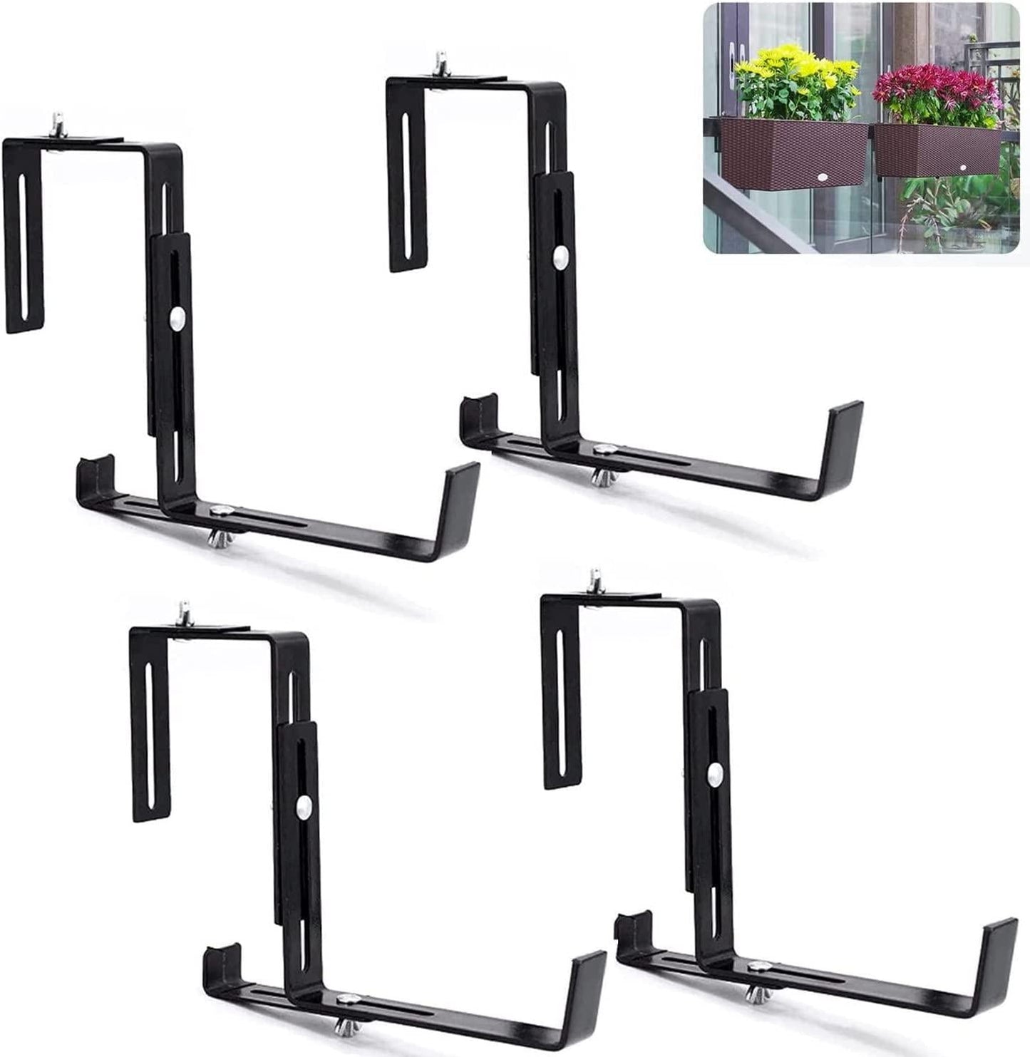 Window Planter Box Bracket Set, 4 Pcs Adjustable Flower Box Brackets for Patio Garden Fence Pergola Balcony 6 Inch-