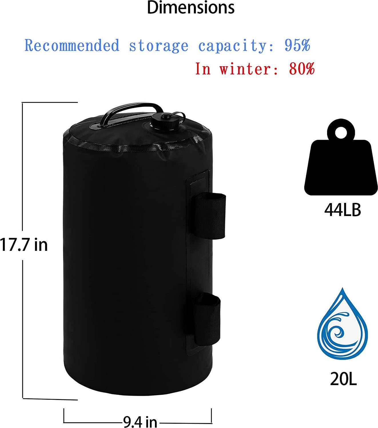 Winsper Canopy Weights Bag, 176 LBS Tent Weights Set of 4-20L Heavy Duty Portable Water/Sand Weights Strong Windproof for Pop up Canopy, Tent, Gazebo, Shelter Upgraded (Black-20L)