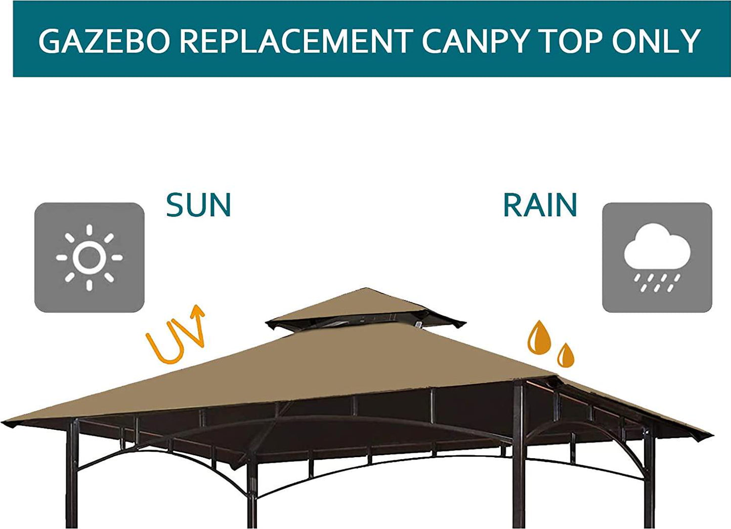 Grill Gazebo Replacement Canopy Top 5x8 Gazebo Roof Double Tiered Outdoor BBQ Roof Cover Grill Shelter Only Fit for Model L-GG001PST-F (Khaki)