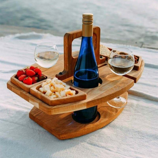 Wooden Folding Picnic Table With Glass Holder-