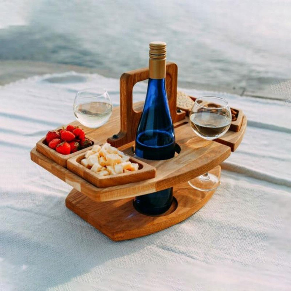 Wooden Outdoor Portable Camping Picnic Table With Wine|Glass Holders & Storage Tray-Outdoor Tables