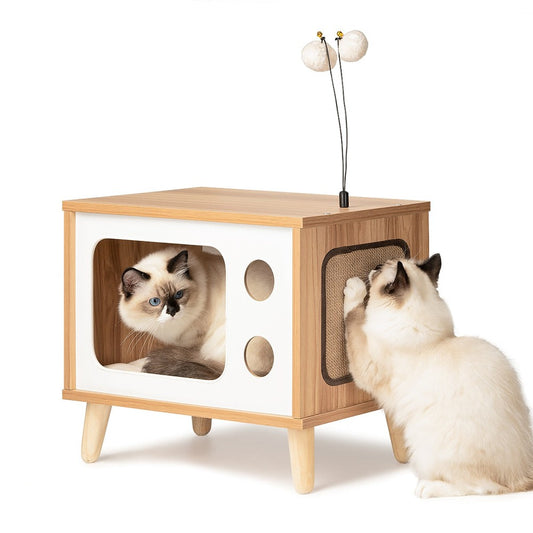 Wooden TV Cat House Cat Scratcher-Cat Scratcher