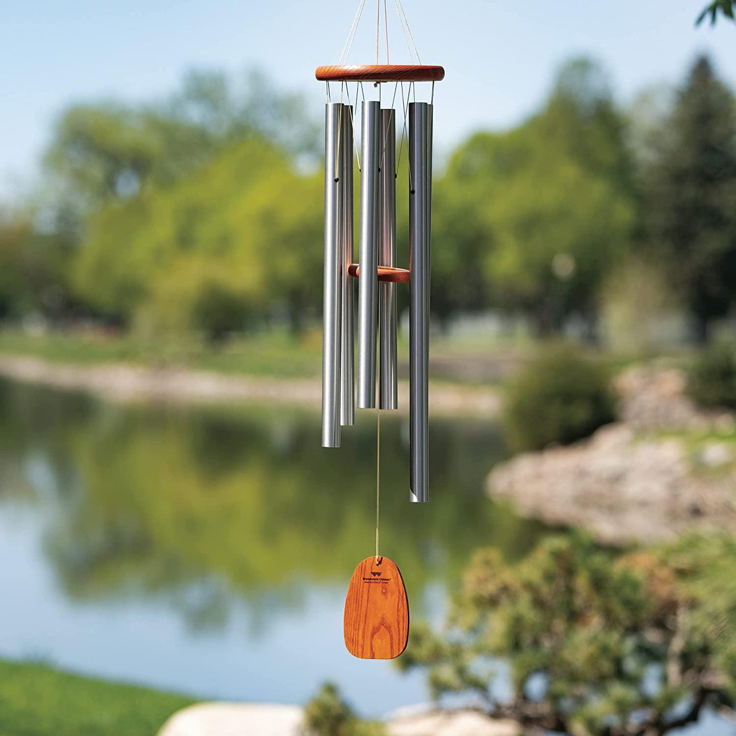 Woodstock Chimes Home of The Original Guaranteed Musically Tuned Amazing Grace Wind Chime with Lifelong Tuning, Large, Silver