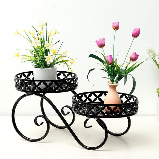 Wrought Iron Flower Pot High and Low Layer Living Room Balcony Floor Plant Stand-Plants Stand