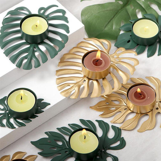 Wrought Iron Monstera Leaf Tealight Candle Holders-Candle Holders