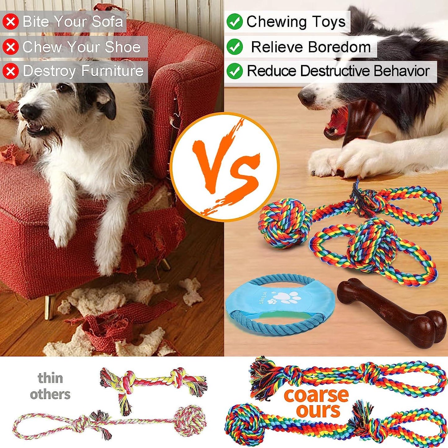 13 PCS Dog Chew Toys for Aggressive Chewers,Puppy Teething Chew Toys Dog Rope Toys Tug of War Dog Toys