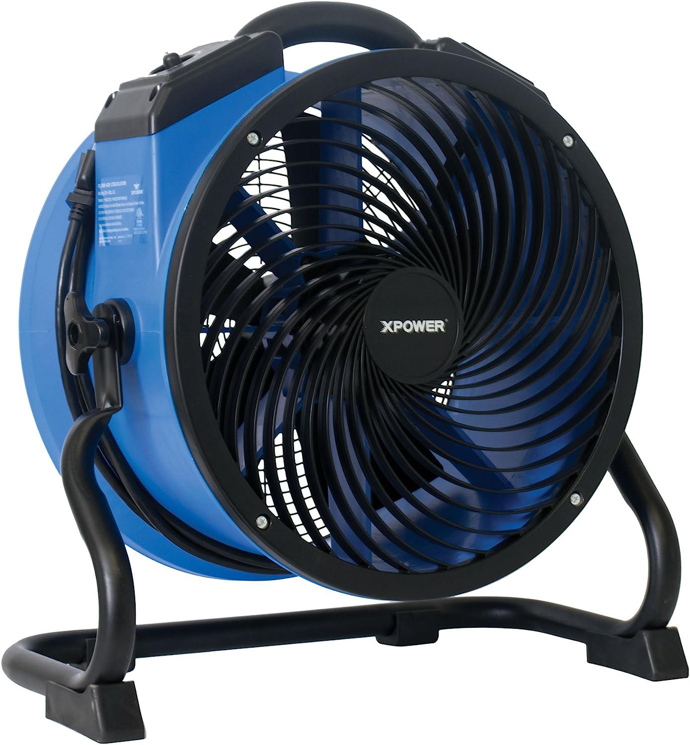 XPOWER FC-300 Heavy Duty Industrial High Velocity Whole Room Air Mover Air Circulator Utility Shop Floor Fan, Variable Speed, Timer, 14 inch, 2100 CFM, Black, Blue-