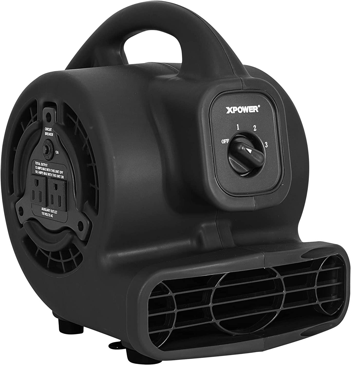 XPOWER P-80A Mini Mighty 138 W 600 CFM Centrifugal Air Mover, Carpet Dryer, Floor Fan, Blower, Stackable, Daisy Chain, for Water Damage Restoration, Janitorial, Plumbing, Home Use, Black-