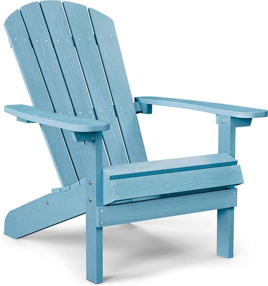 YEFU Adirondack Chair Plastic Weather Resistant, Patio Chairs 5 Steps Easy Installation, Looks Exactly Like Real Wood, Widely Used in Outdoor, Fire Pit, Deck, Outside, Garden, Campfire Chairs (Blue)-