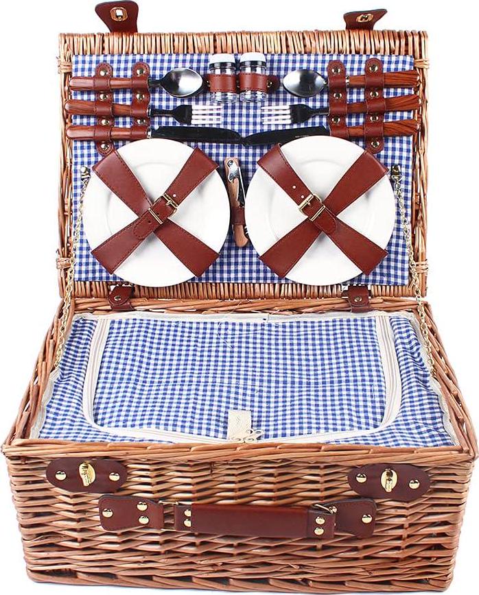 YIPONYT Wicker Picnic Basket Set for 4 Persons Wicker Picnic Basket Set with Insulated Compartment,Wicker Picnic Service Gift with Utensils for Camping,Outdoor,Valentine Day,Chirtmas-