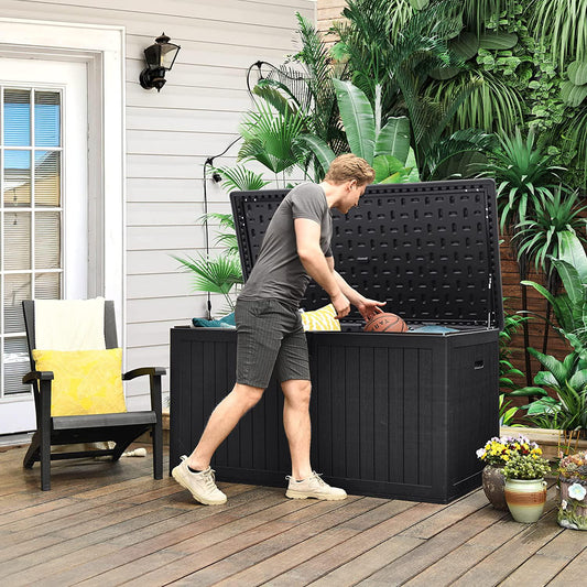 YITAHOME XXL 230 Gallon Large Deck Box,Outdoor Storage for Patio Furniture Cushions,Garden Tools and Pool Toys with Flexible Divider,Waterproof,Lockable (Black)-