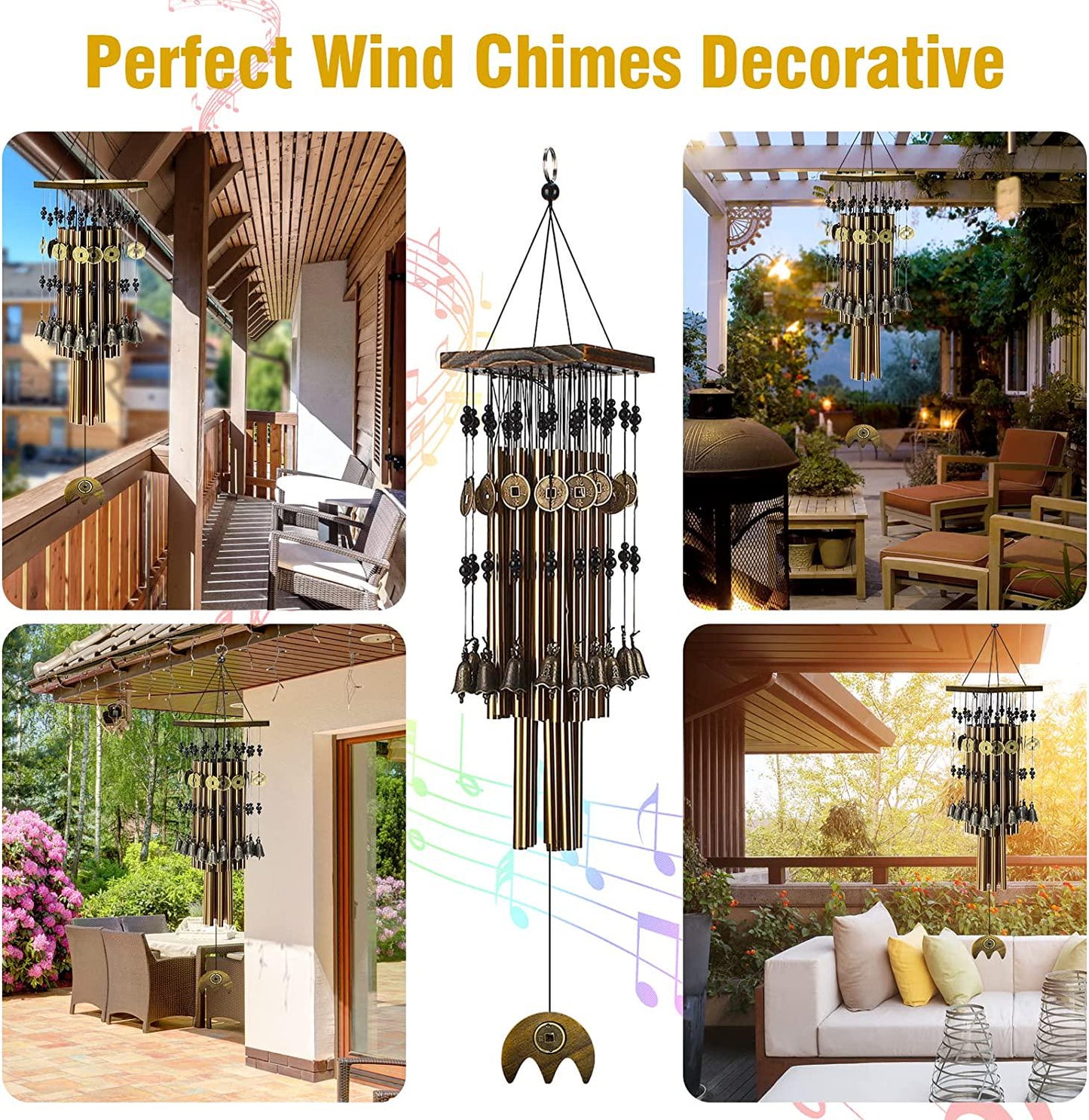 Wind Chimes for Outside,30 Memorial Wind Chimes with 24 Copper Tubes and 16 Copper Bell for Garden, Patio,Window Wind Chime Hanging Decoration