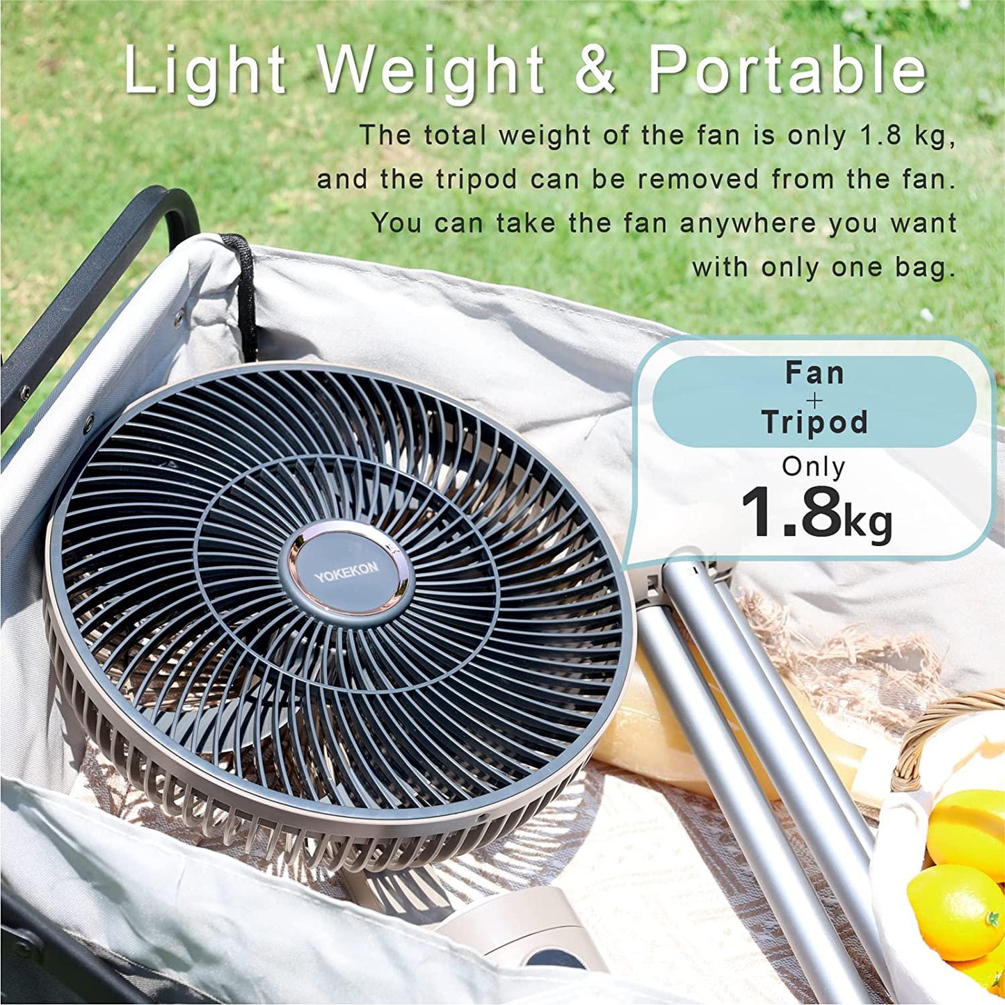 YOKEKON Standing Outdoor Fan for Patio, 12 Rechargeable Camping Fan with Remote Light, 12000mAh Battery Operated Oscillating Fan